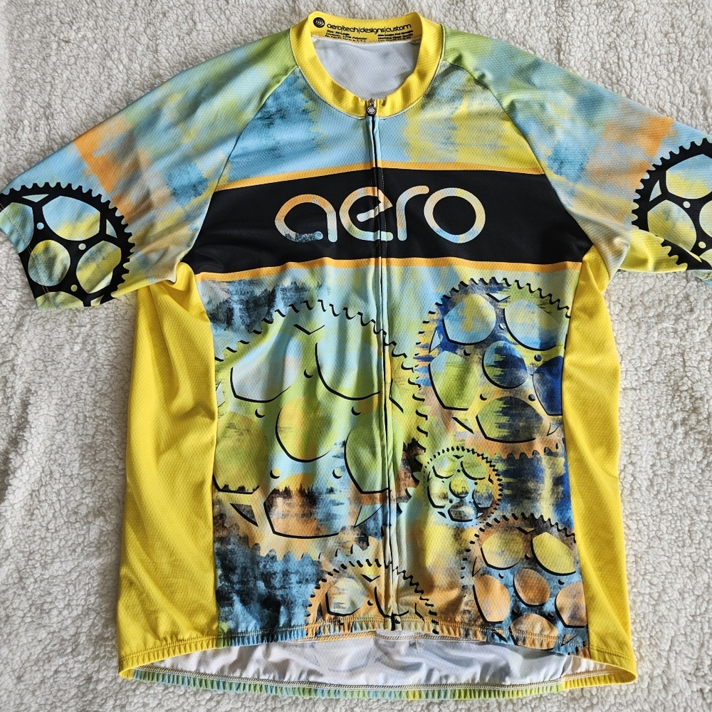 Aero Men’s Cycling Jersey Short Sleeve All Over Print Full Zip Size 3XL